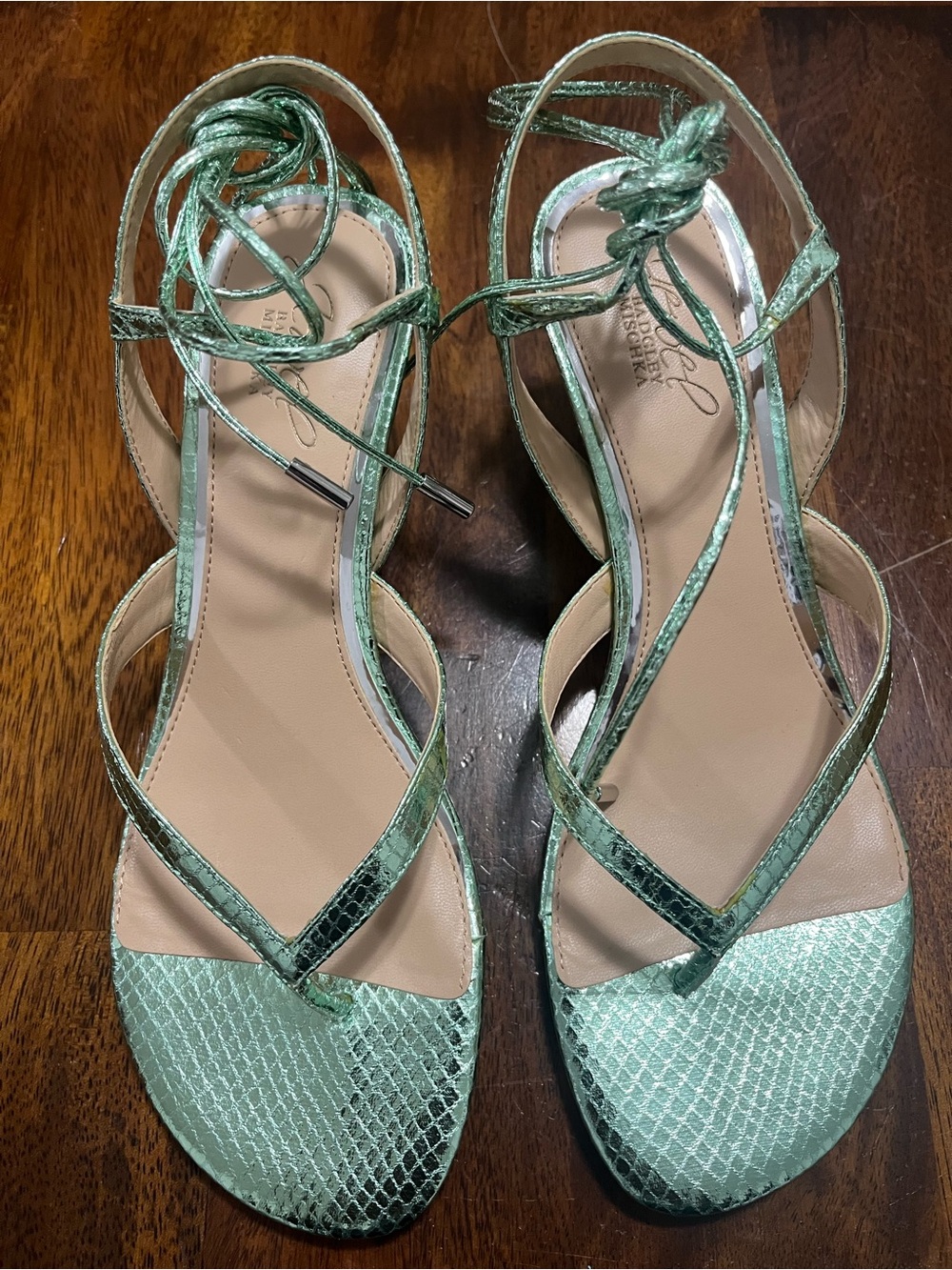 Badgley Mischka Metallic Mint Green Strappy Lace-Up Sandals 8.5